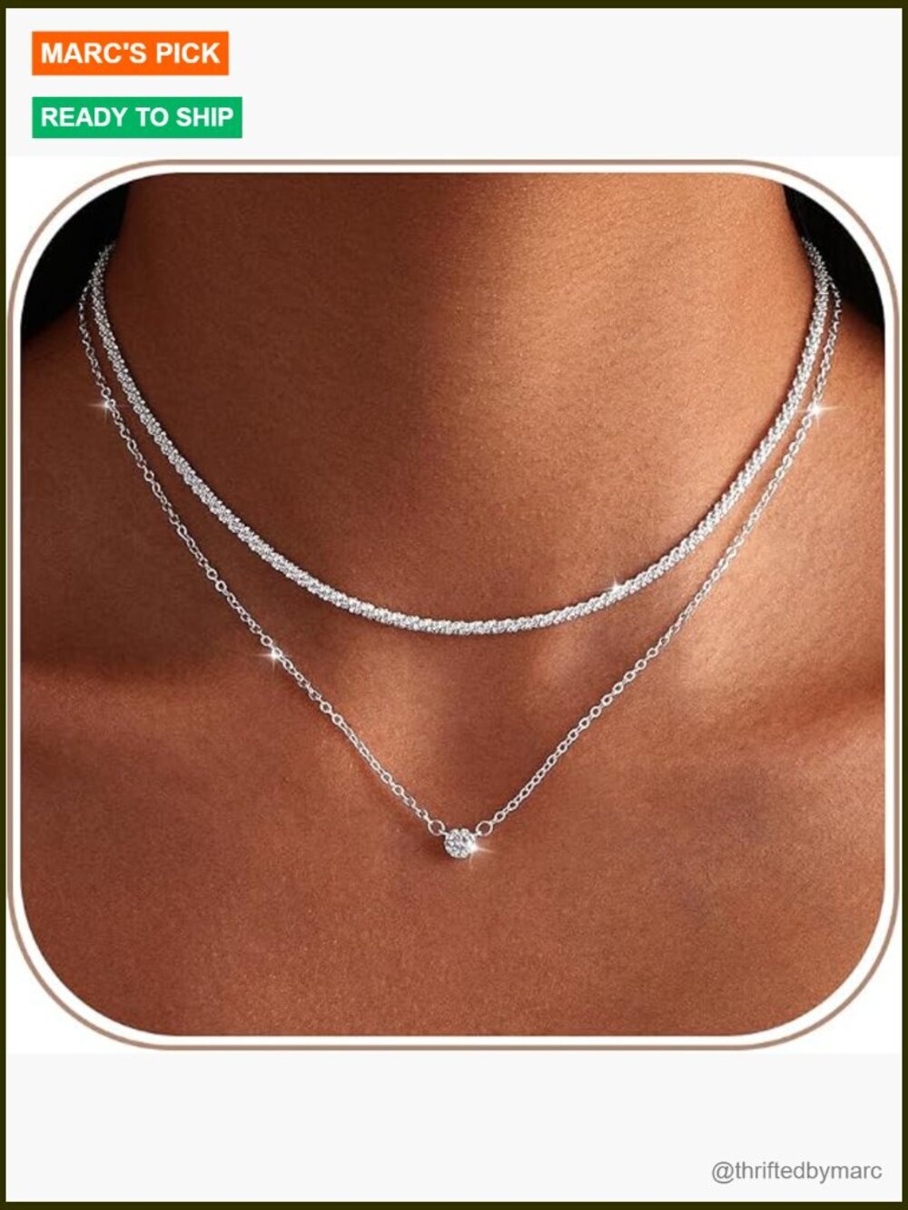Layered Choker Necklace Set with Cubic Zirconia Dainty Pendant
